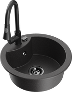 Mexen Diego žulový drez s 1 komorou a kuchynskou batériou Elia, čierny škvrnitý - 6512-76-670101-70-B