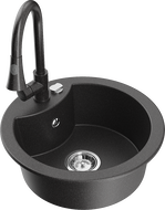 Mexen Diego žulový drez 1-komorový s kuchynskou batériou Elia, čierny s bodkami - 6512-76-670101-76