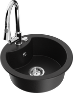 Mexen Diego granitový drez 1-komorový s kuchynskou batériou Elia, čierny - 6512-77-670101-00