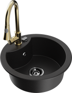 Mexen Diego žulový drez s 1 komorou a kuchynská batéria Elia, čierna - 6512-77-670101-50-B