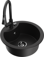 Mexen Diego jednokomorový žulový drez s kuchynskou batériou Elia, čierny - 6512-77-670101-70-B