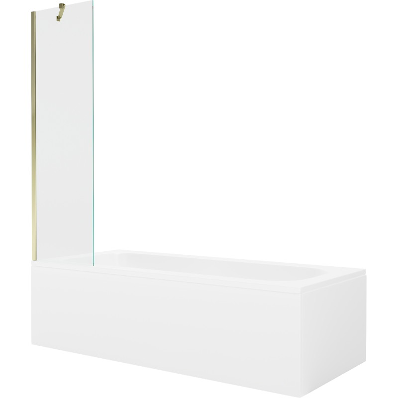 Mexen Vega obdĺžniková vaňa 160 x 70 cm s bočnou panelou a jednokrídlovou zástenou 50 cm, transparentná, zlatá