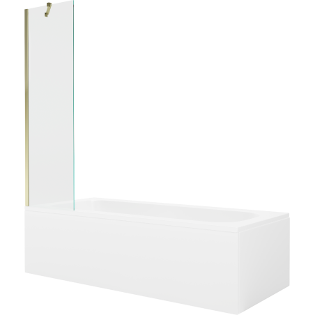 Mexen Vega Obdĺžniková vaňa 180 x 80 cm s krytom a jednokrídlovou zástavbou 50 cm, transparentná, zlatá
