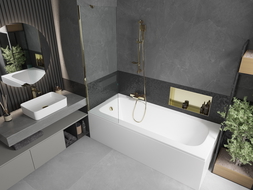 Mexen Vega obdĺžniková vaňa 150 x 70 cm s krytom a 1-krídlovou zástenou 60 cm, transparentná, zlatá - 550115070X9506000050