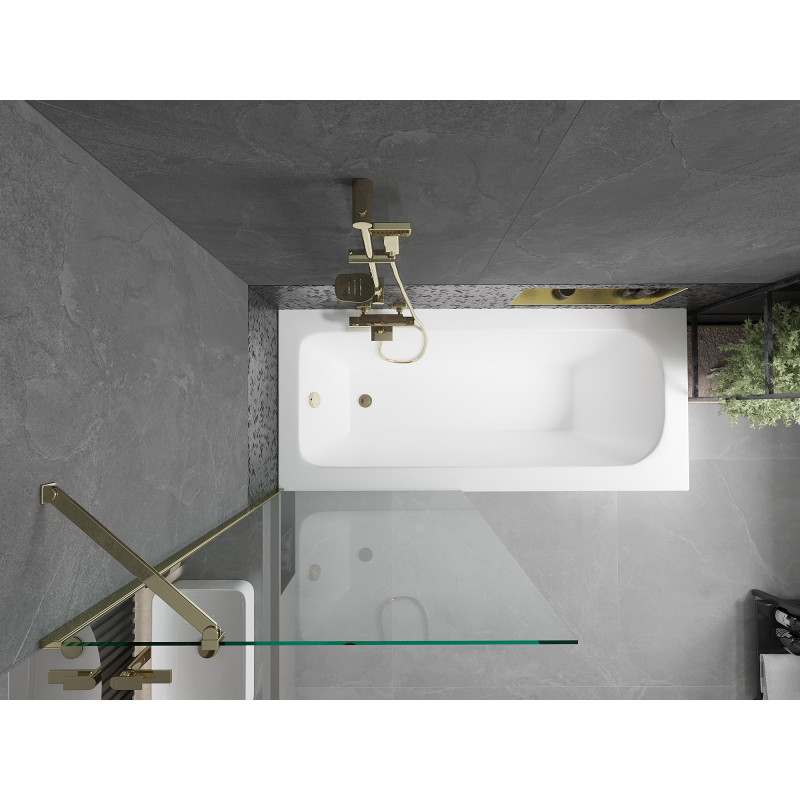 Mexen Vega obdĺžniková vaňa 150 x 70 cm s krytom a 1-krídlovým zástupcom 80 cm, priehľadná, zlatá