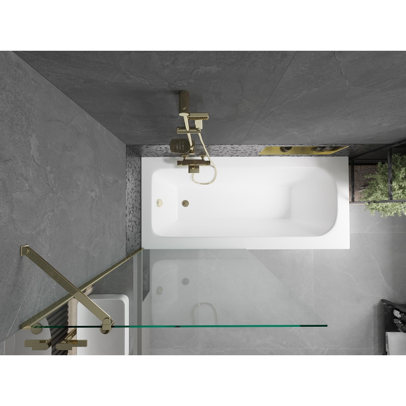 Mexen Vega obdĺžniková vaňa 170 x 70 cm s obkladom a 1-krídlovou zástenou 90 cm, transparentná, zlatá