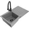 Mexen Cesar Granitový drez 1-komorový s odkvapkávačom a kuchynskou batériou Elia, šedá - 6514-71-670101-70-B