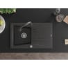 Mexen Cesar granitový drez 1-komorový s odkvapkávačom a kuchynskou batériou Elia, čierny škvrnitý - 6514-76-670101-76