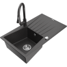 Mexen Cesar granitový drez 1-komorový s odkvapkávačom a kuchynskou batériou Elia, čierny škvrnitý - 6514-76-670101-76