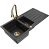 Mexen Andres žulový kuchynský dvojdrez s odkvapom a kuchynskou batériou Elia, čierny/strieborný metalický