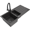 Mexen Andres žulový drez 1,5-komorový s odkvapkávačom a kuchynskou batériou Elia, čierny škvrnami - 6515-76-670101-70-B