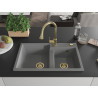Mexen Tomas granitový drezu dvojkomorový s kuchynskou batériou Elia, sivý - 6516-71-670101-50