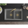 Mexen Tomas granitový drezu dvojkomorový s kuchynskou batériou Elia, sivý - 6516-71-670101-50
