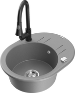 Mexen Kevin žulový drez 1-komorový s odkvapkávacím a kuchynskou batériou Elia, sivý - 6517-71-670101-70