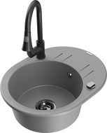 Mexen Kevin žulový kuchynský drez 1-komorový s odkvapkávačom a kuchynská batéria Elia, sivý - 6517-71-670101-70-B