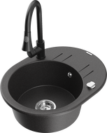 Mexen Kevin žulový drez 1-komorový s odkvapkávačom a kuchynskou batériou Elia, čierny s bodkami - 6517-76-670101-70