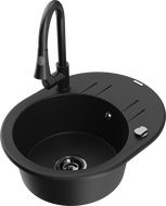 Mexen Kevin granitový kuchynský drez s 1-komorou a odkvapkávačom a kuchynskou batériou Elia, čierny - 6517-77-670101-70-B