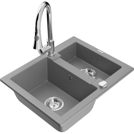 Mexen Carlos žulový kuchynský dvojdrez s batériou Elia, sivý - 6518-71-670101-00