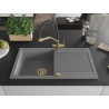 Mexen Leo jednokomorový granitový drez s odkvapkávačom a kuchynskou batériou Duo, sivý - 6501-71-671701-57-G