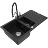 Mexen Matias granitový drez s 1,5 komorou a odkvapkávačom a kuchynskou batériou Duo, čierny - 6502-77-671701-07