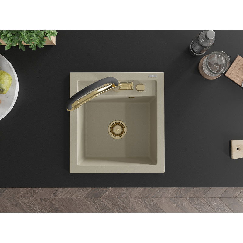 Mexen Vito granitový drez 1-komorový s kuchynskou batériou Duo, béžový - 6503-69-671701-57-G