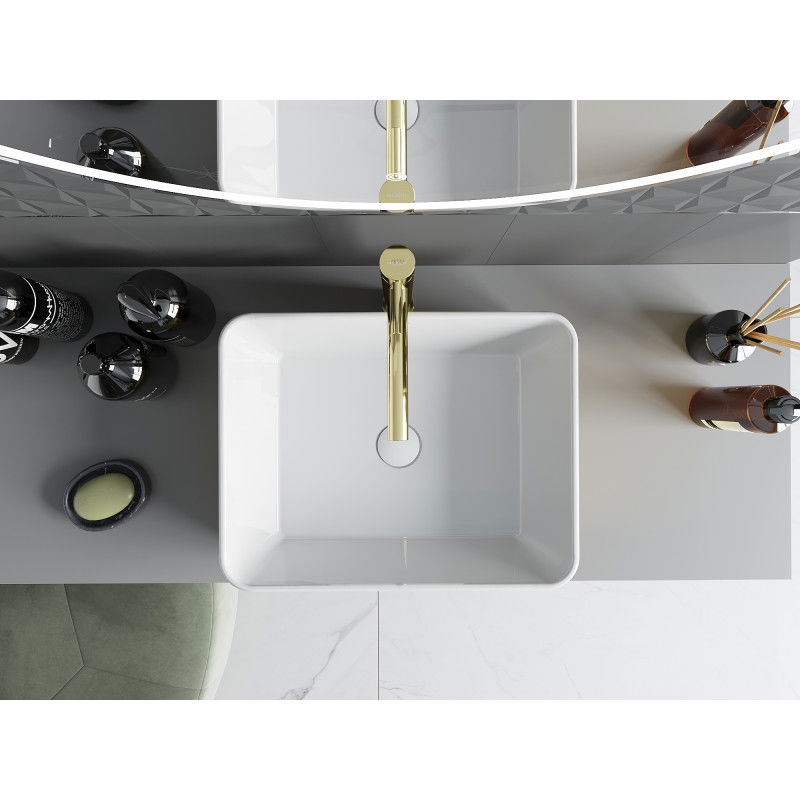 Mexen Catia umývadlo na dosku 48 x 38 cm, biela/zlatá vzor šupiny - 21314808