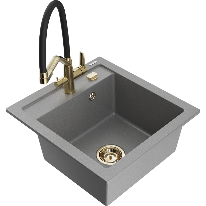 Mexen Vito granitový drez s 1 komorou a kuchynskou batériou Duo, šedý - 6503-71-671701-57-G