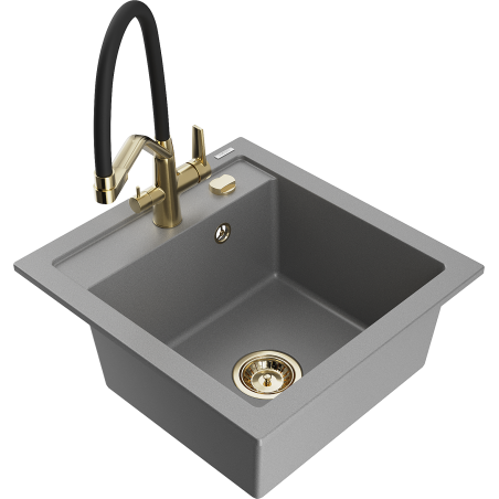 Mexen Vito granitový drez s 1 komorou a kuchynskou batériou Duo, šedý - 6503-71-671701-57-G
