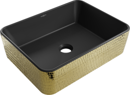 Mexen Catia umývadlo na dosku 48 x 37 cm, čierna matná/zlatý vzor šupiny - 21314878