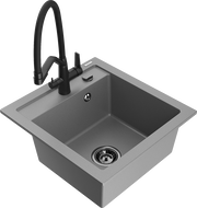 Mexen Vito granitový drez 1-komorový s kuchynskou batériou Duo, sivý - 6503-71-671701-70-B