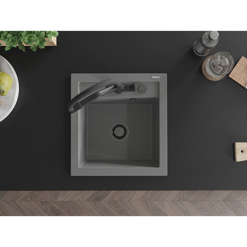 Mexen Vito granitový drez 1-komorový s kuchynskou batériou Duo, sivý - 6503-71-671701-70-B