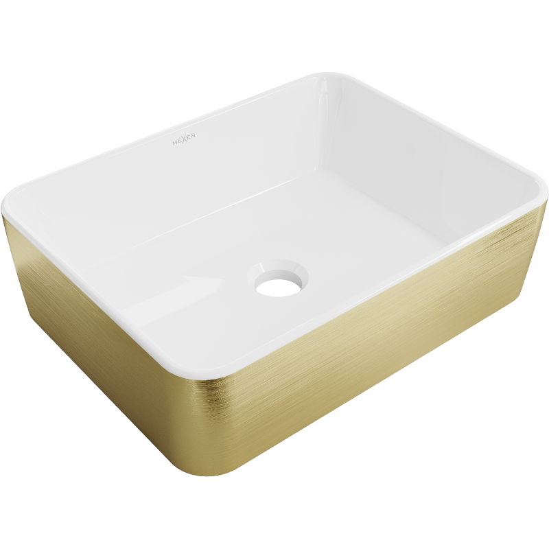Mexen Catia umývadlo na dosku 48 x 38 cm, biela/zlatá vzor línie - 21314817