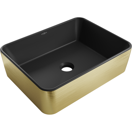 Mexen Catia umývadlo na dosku 48 x 37 cm, čierna mat/zlatý vzor línie - 21314877