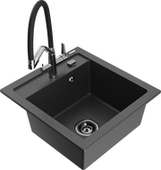 Mexen Vito žulový kuchynský drez 1-komorový s kuchynskou batériou Duo, čierny škvrnitý - 6503-76-671701-07-B