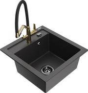 Mexen Vito kuchynský drez z granitu 1-komorový s kuchynskou batériou Duo, čierny s bodkami - 6503-76-671701-57-B
