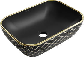 Mexen Rita umývadlo na dosku 45 x 32 cm, čierna matná/zlatý vzor mriežka - 21084579