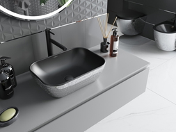 Mexen Rita umývadlo na dosku 45 x 32 cm, čierny mat/strieborný vzor šupiny - 21084572
