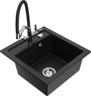 Mexen Vito granitový kuchynský drez s 1-komorou a kuchynskou batériou Duo, čierny - 6503-77-671701-07