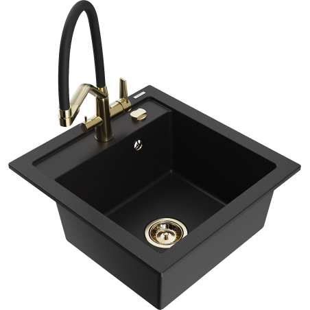 Mexen Vito granitový kuchynský drez 1-komorový s kuchynskou batériou Duo, čierny - 6503-77-671701-57-G