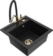 Mexen Vito granitový kuchynský drez 1-komorový s kuchynskou batériou Duo, čierny - 6503-77-671701-57-G