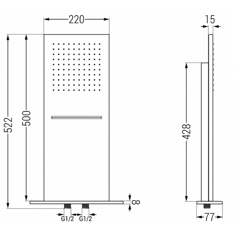 Mexen Waterfall hlavová sprcha slim 50 x 22 cm, grafit - 79190-66