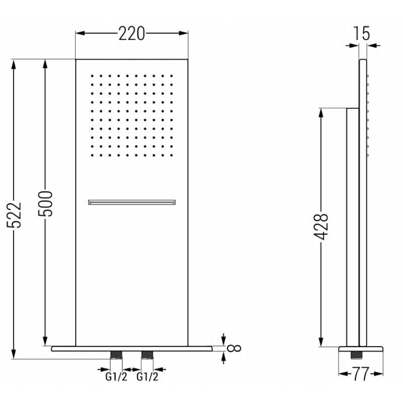 Mexen Waterfall sprcha slim 50 x 22 cm, kartáčovaná zbraňovo šedá - 79190-66