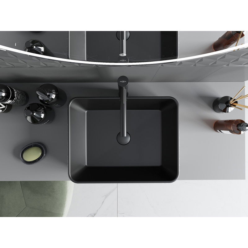 Mexen Catia umývadlo na dosku 48 x 37 cm, čierna matná/strieborný vzor línie - 21314873