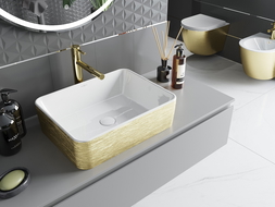 Mexen Catia umývadlo na dosku 48 x 38 cm, biela/zlatá vzor línie - 21314817