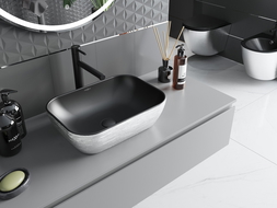 Mexen Rita umývadlo na dosku 45 x 32 cm, čierna matná/strieborný vzor čiary - 21084573