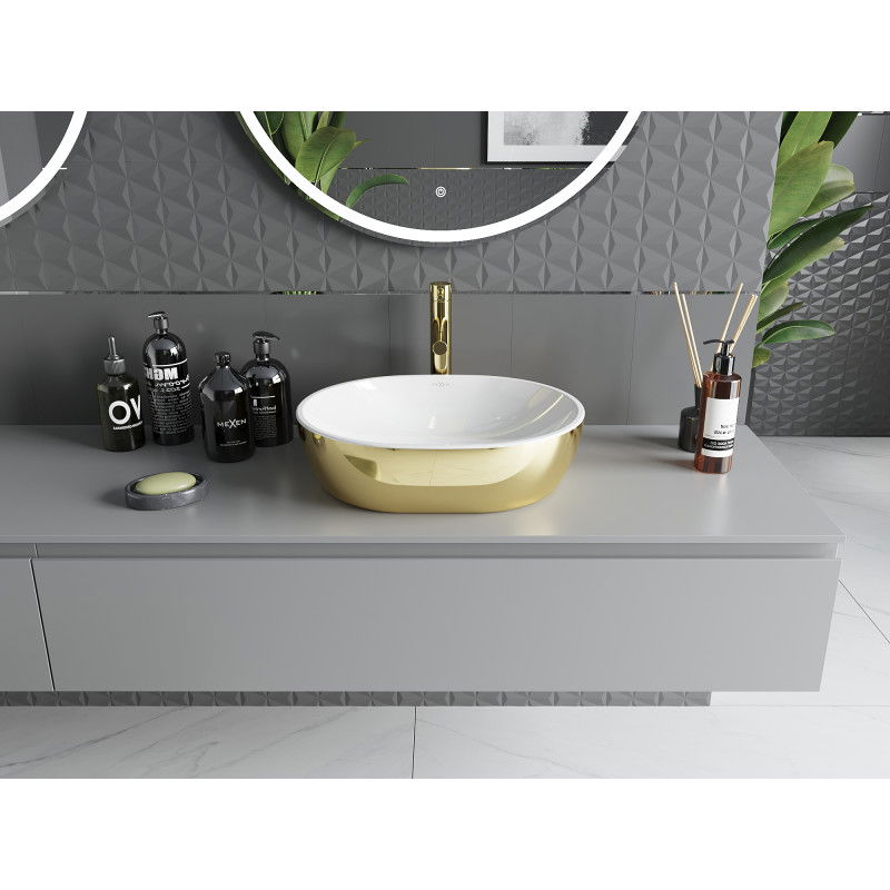 Mexen Viki umývadlo na dosku 48 x 35 cm, biela/zlatá - 21054806