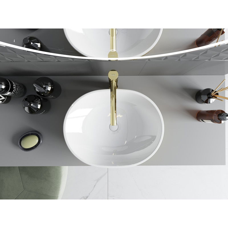 Mexen Viki umývadlo na dosku 48 x 35 cm, biela/zlatá vzor línie - 21054817