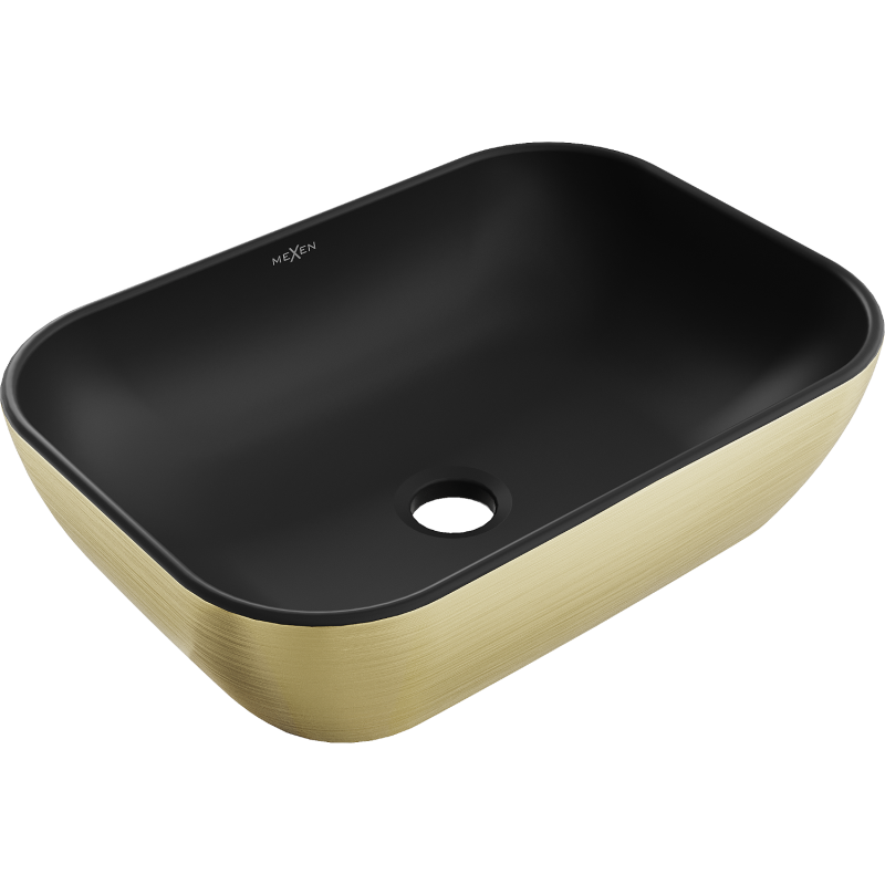 Mexen Rita umývadlo na dosku 45 x 32 cm, čierna matná/zlatý vzor čiary - 21084577