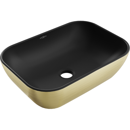 Mexen Rita umývadlo na dosku 45 x 32 cm, čierna matná/zlatý vzor čiary - 21084577