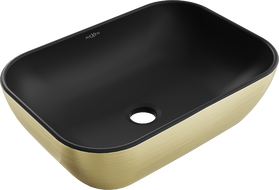 Mexen Rita umývadlo na dosku 45 x 32 cm, čierna matná/zlatý vzor čiary - 21084577